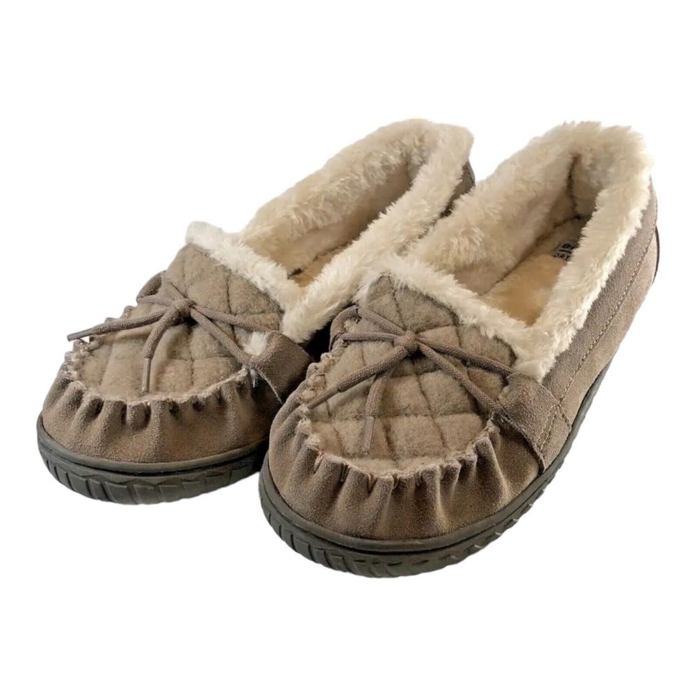 Earth Origins Women's 11M Yukon Yana Taupe Suede Moccasins Flats Faux Fur Lining